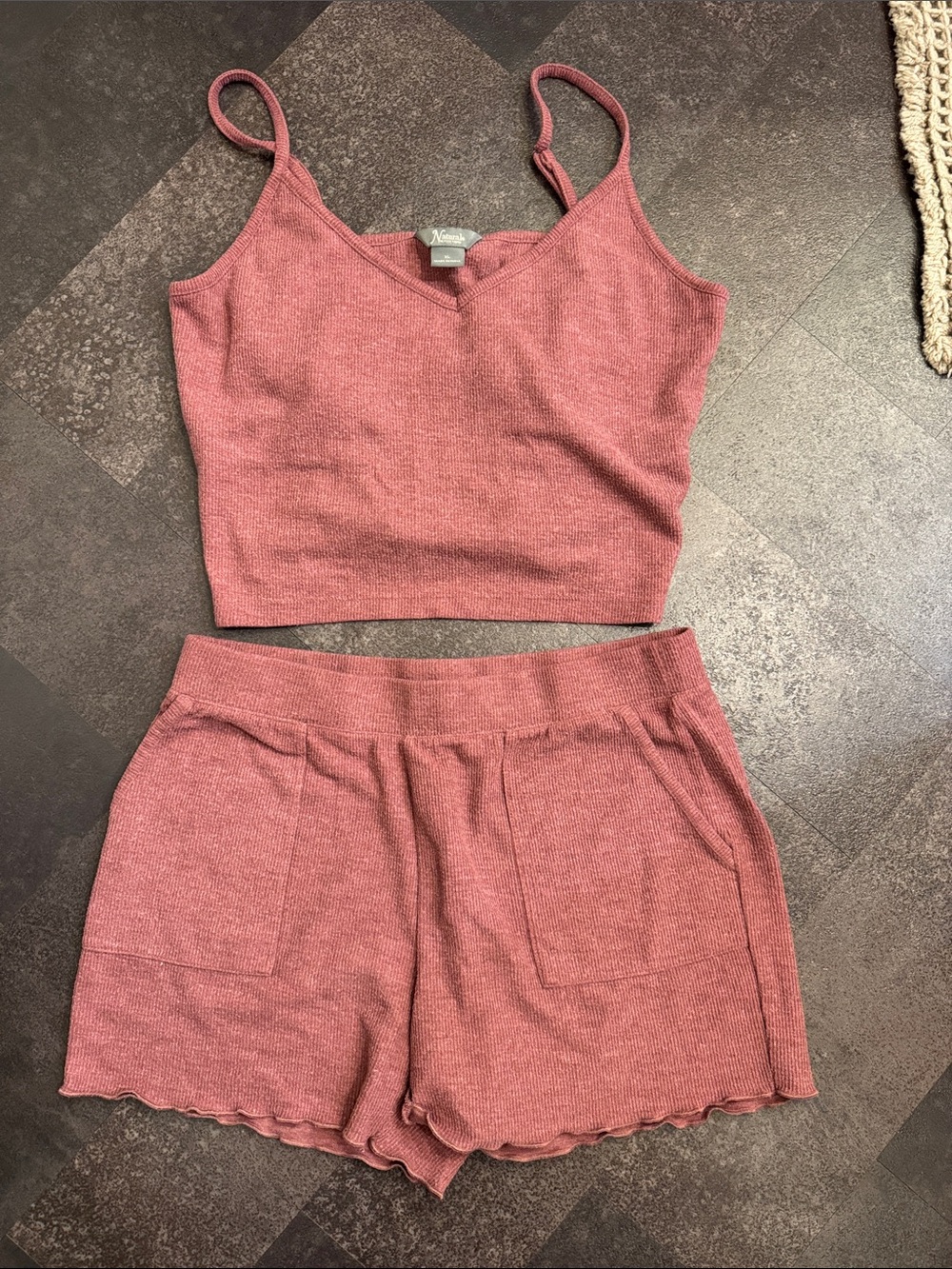 Natural Reflections Ribbed Knit Top and Shorts Set - Mauve